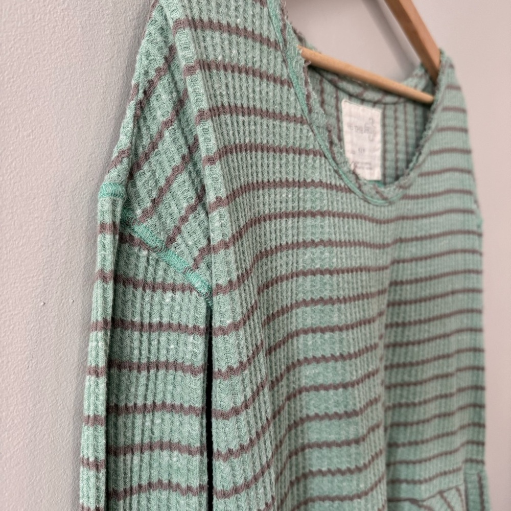 Free People Auntie Em Thermal Waffle Knit Top Oversized Peplum Small - Picture 4 of 14